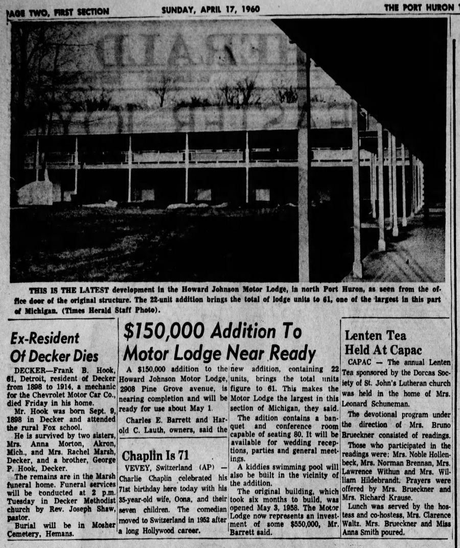 Colonial Motor Inn (Howard Johnsons) - Apr 17 1960 Article (newer photo)